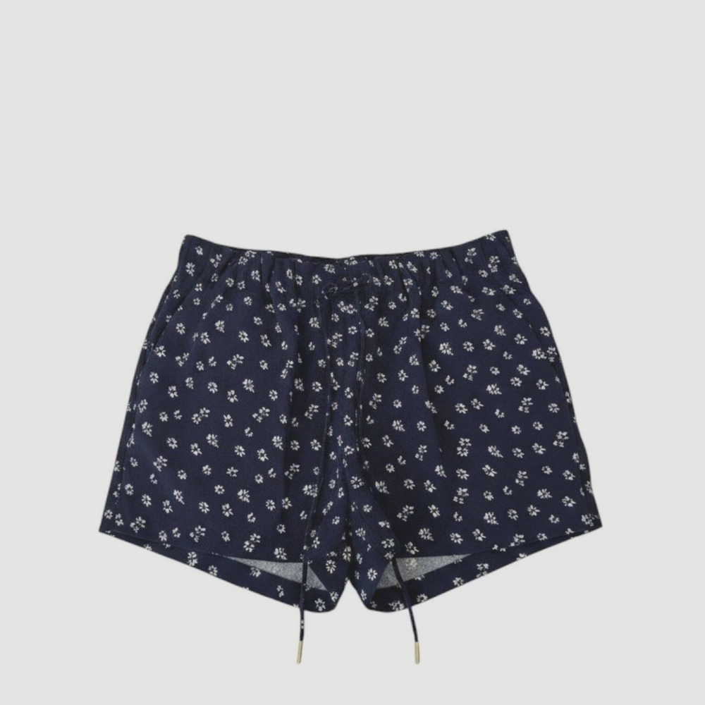 Michael Kors Navy Blue Floral Daisy Drawstring Shorts Side Zip Pocket Size 2 - Picture 1 of 9